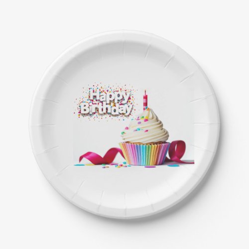 Happy Birthday Cupcake  Paper Plate