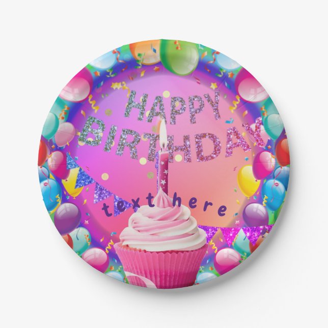 Happy Birthday Cupcake  Paper Plates (Front)