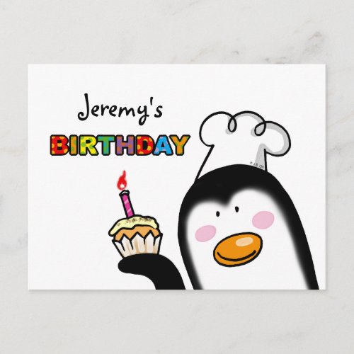 Happy Birthday cupcake penguin chef Postcard