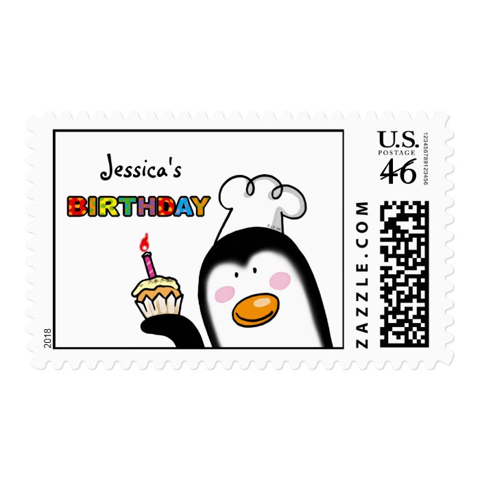 Happy Birthday cupcake penguin chef Stamp