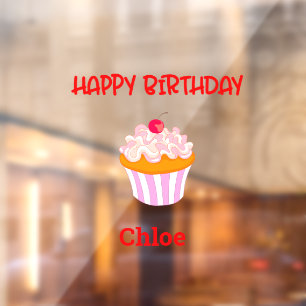 Happy Birthday Cupcake Personalized with Name  Window Cling
