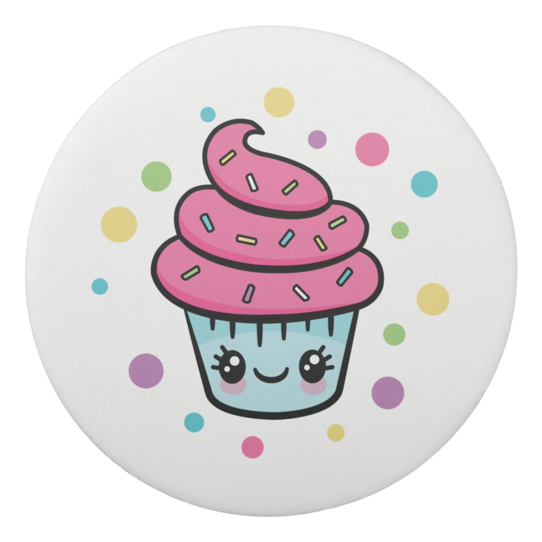 Happy Birthday Cupcake round eraser | Zazzle