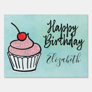 Happy Birthday Cupcake Simple Modern Sign