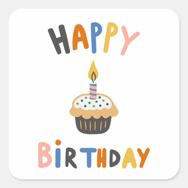 Happy Birthday cupcake Square Sticker (Front)