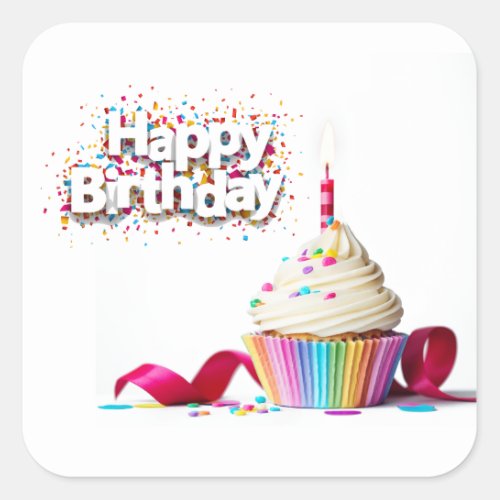 Happy Birthday Cupcake Square Sticker