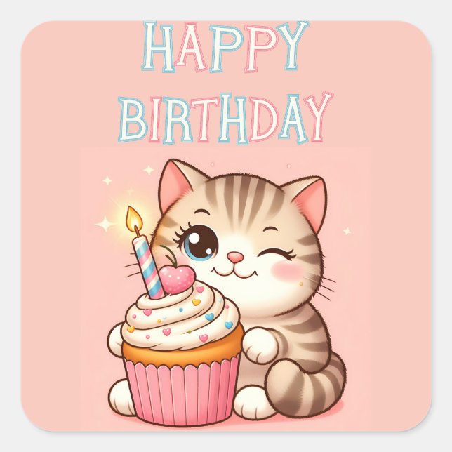 Happy Birthday Cupcake Square Sticker (Front)