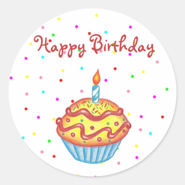 Happy Birthday Cupcake Sticker (Front)