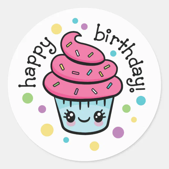 Happy Birthday Cupcake Stickers | Zazzle