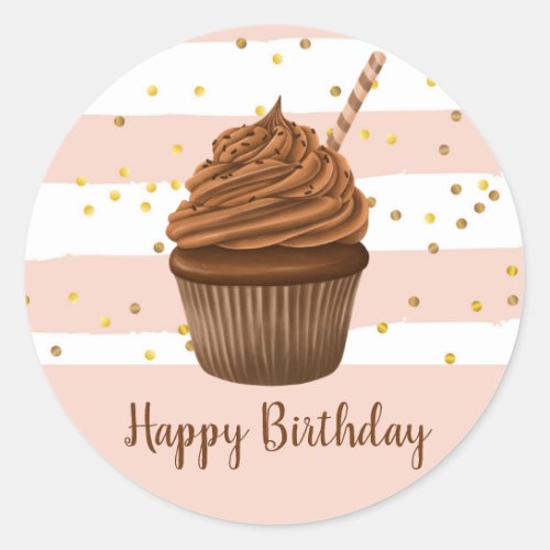 Happy Birthday Cupcake Stripes Glitter Sticker