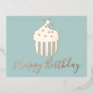 Happy Birthday Cupcake Teal Foil Holiday