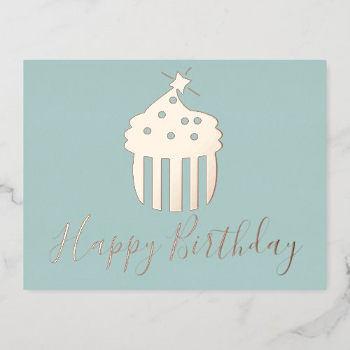 Happy Birthday Cupcake  Teal Foil Holiday 