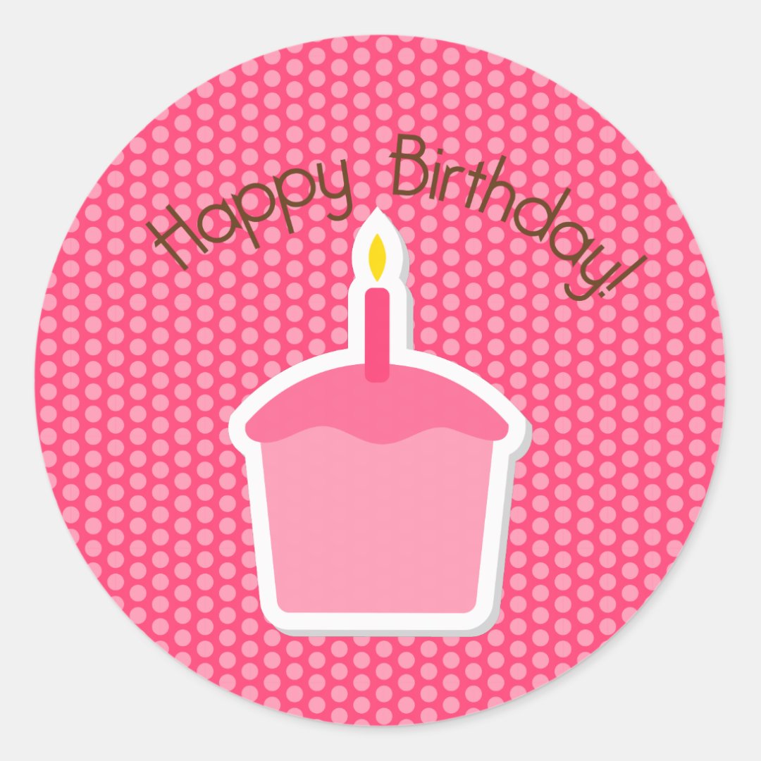 Happy Birthday Cupcake Topper/Sticker Classic Round Sticker | Zazzle