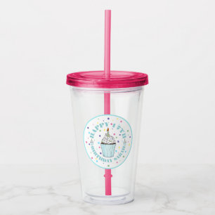 Happy Birthday Cupcake w/ Candle Party Favor Acrylic Tumbler