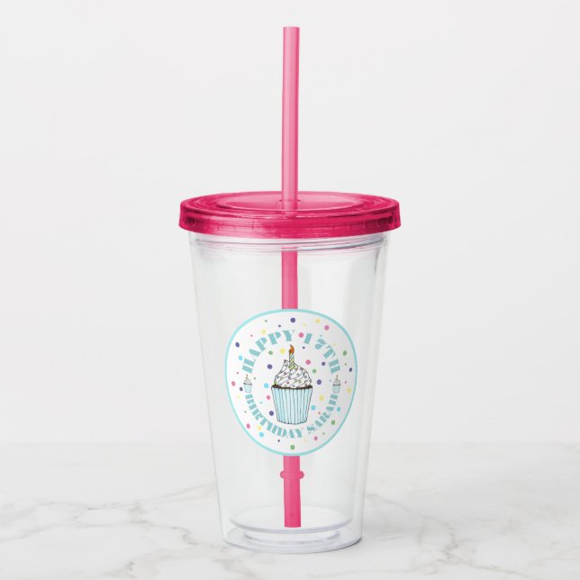 Happy Birthday Cupcake w/ Candle Party Favor Acrylic Tumbler (Front)
