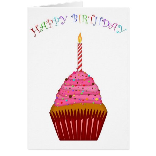 Happy Birthday Cupcake with One Candle Greeting Cards | Zazzle