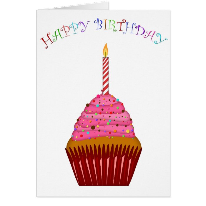 Happy Birthday Cupcake with One Candle Greeting Cards