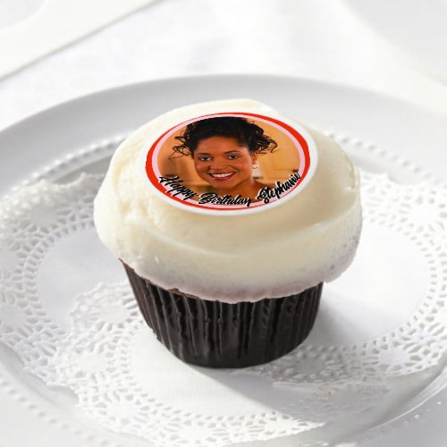 Happy Birthday Cupcake with Photo to Personalize Edible Frosting Rounds