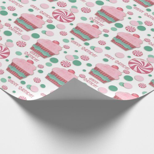 Happy Birthday Cupcakes and Candy Pattern Wrapping Paper