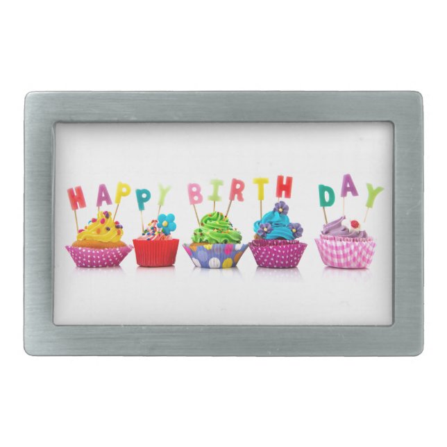 Happy Birthday Cupcakes Belt Buckle (Front)