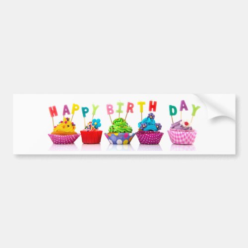 Happy Birthday Cupcakes _ Bumper Sticker