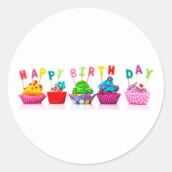 Happy Birthday Cupcakes - Circle Stickers by Midesigns55555 at Zazzle
