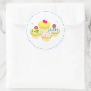 Happy Birthday Cupcakes  Classic Round Sticker