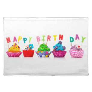Happy Birthday Cupcakes Cloth Placemat