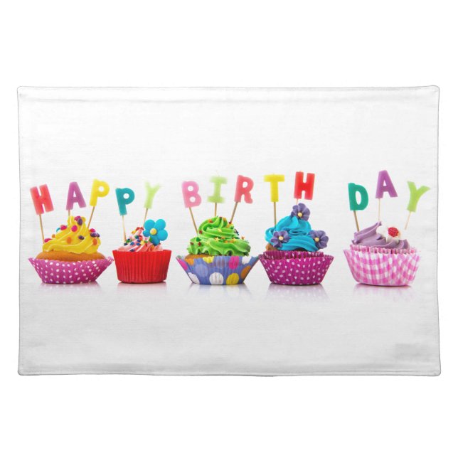 Happy Birthday Cupcakes Cloth Placemat (Front)