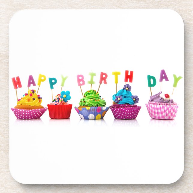 Happy Birthday Cupcakes Drink Coaster (Front)
