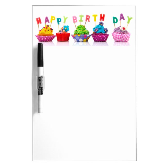 Happy Birthday Cupcakes - Dry Erase Board (Front)