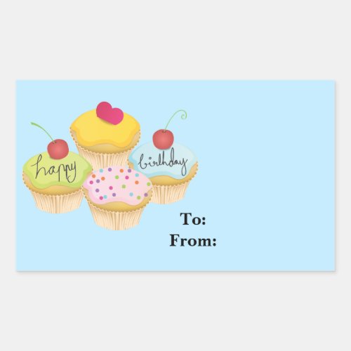 Happy Birthday Cupcakes Gift Tag Stickers