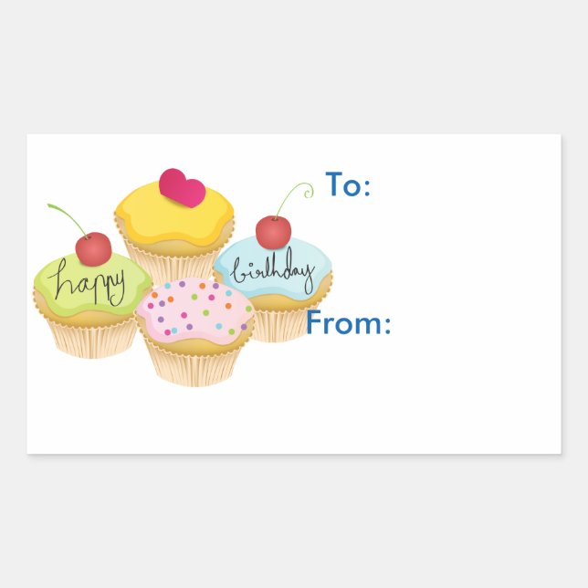 Happy Birthday Cupcakes Gift Tag Stickers (Front)