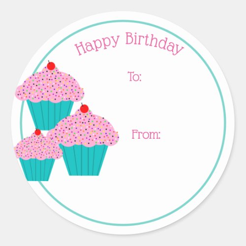 Happy Birthday Cupcakes Gift Tag Stickers