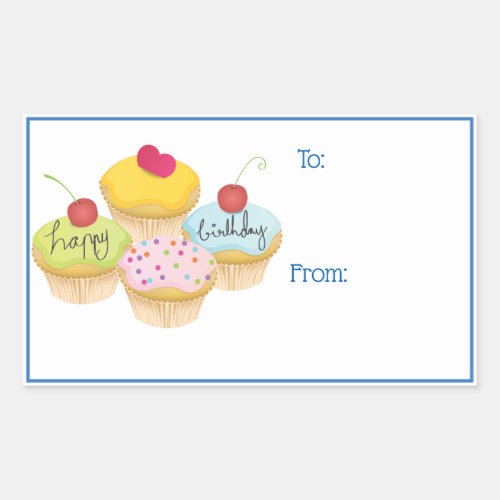 Happy Birthday Cupcakes Gift Tag Stickers