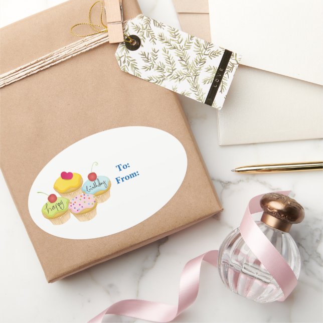 Happy Birthday Cupcakes Gift Tag Stickers (Gifting)