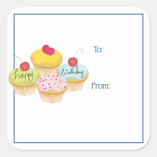 Happy Birthday Cupcakes Gift Tag Stickers