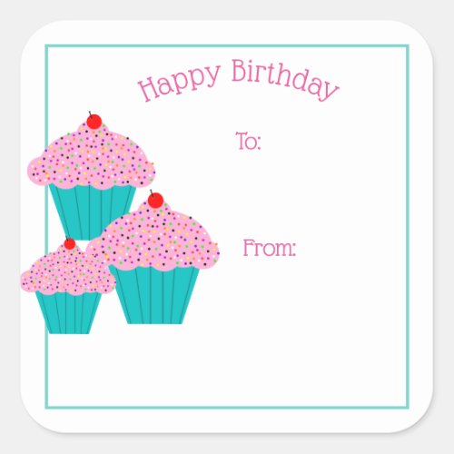 Happy Birthday Cupcakes Gift Tag Stickers