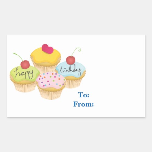 Happy Birthday Cupcakes Gift Tag Stickers