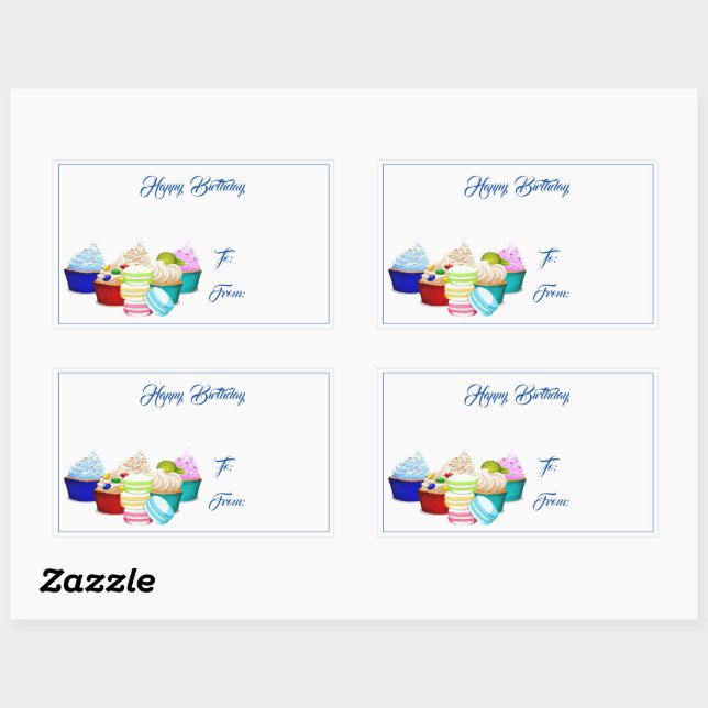 Happy Birthday Cupcakes Gift Tag Stickers (Sheet)