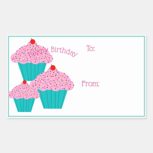 Happy Birthday Cupcakes Gift Tag Stickers