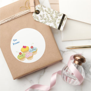 Happy Birthday Cupcakes Gift Tag Stickers