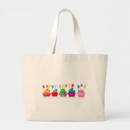 Happy Birthday Cupcakes Large Tote Bag