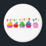 Happy Birthday Cupcakes - Magnet<br><div class="desc">Happy Birthday Cupcakes - Magnet</div>