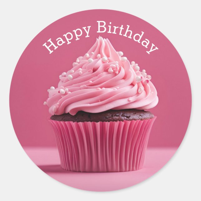 Happy Birthday Cupcakes Paste Pink Round Sticker (Front)