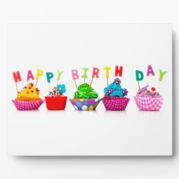 Happy Birthday Cupcakes Plaque by Midesigns55555 at Zazzle