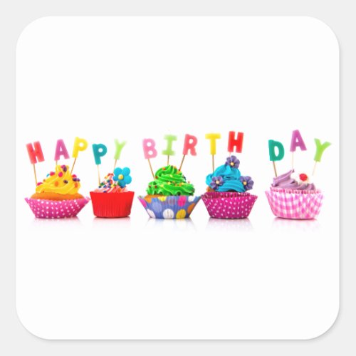 Happy Birthday Cupcakes Square Sticker
