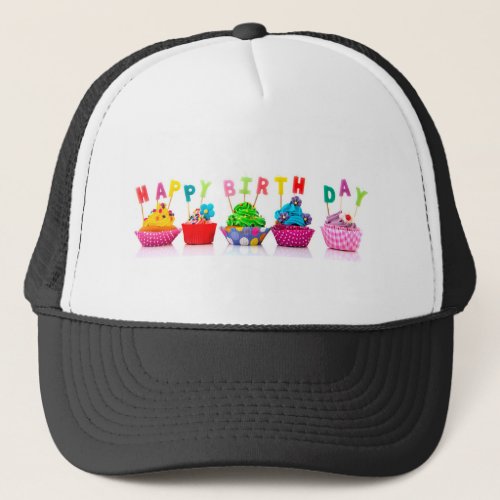 Happy Birthday Cupcakes Trucker Hat