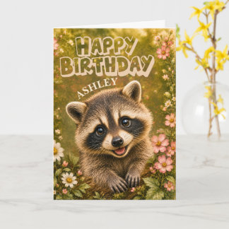 Happy Birthday Curious Raccoon unisex Card, Card