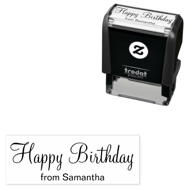 Happy Birthday Cursive Script Add From Your Name Self-inking Stamp (In Situ)