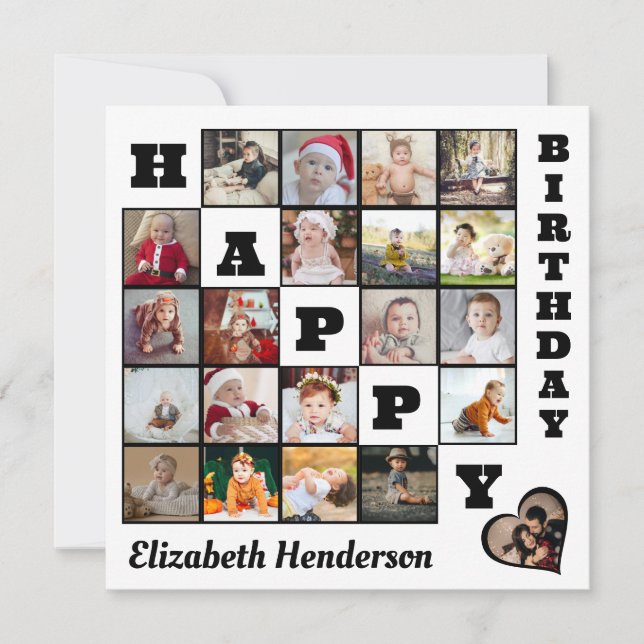 Happy Birthday Custom 21 Photo Collage Gift  Announcement (Front)